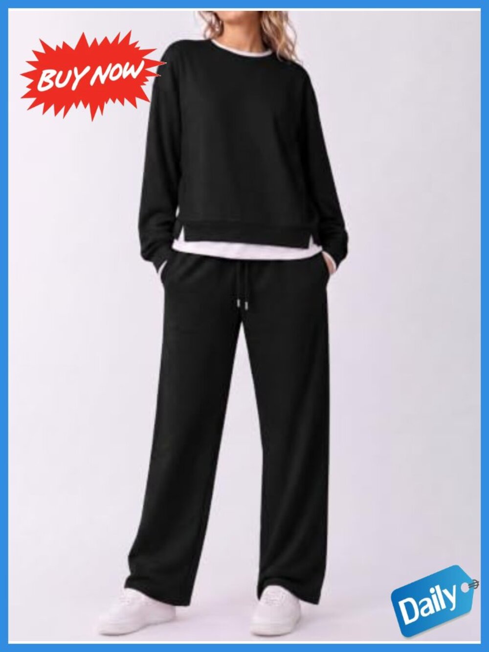 Oversized Crewneck Sweatshirt Sweatpants 2 Piece Set Lounge Travel - Picture 4 of 6
